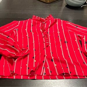 Vintage Koret Red Dot & Stripe Ruffled Blouse